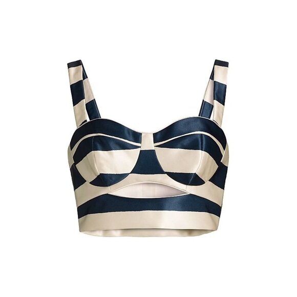 NICHOLAS THE LABEL Sasha Navy Cream Striped Crop Striped Bustier Top Sz 6 NWT - Picture 1 of 4
